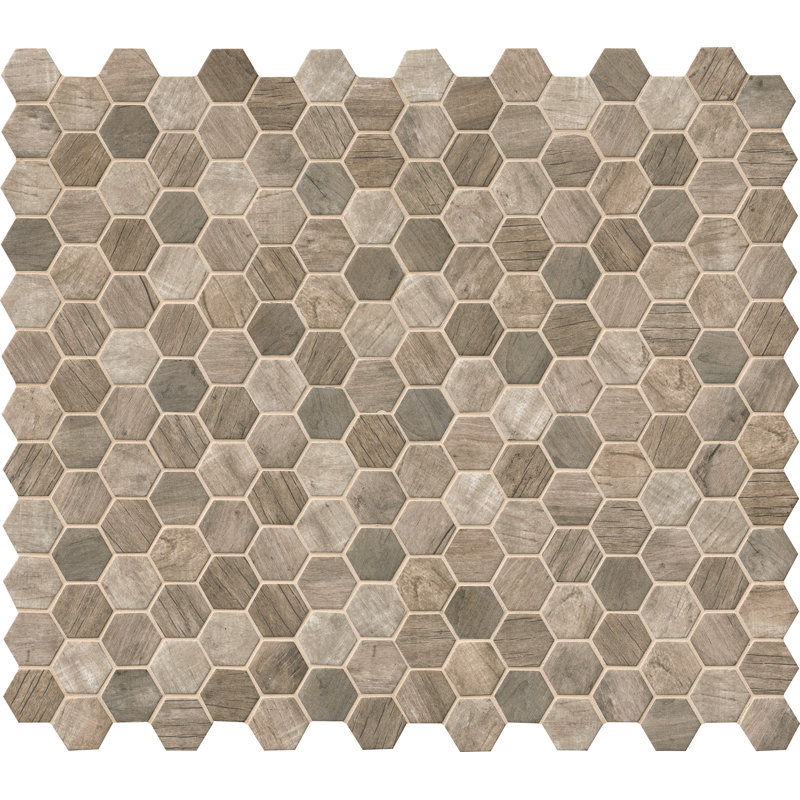 Montessa Roman Timber Hexagon 11 in. x 13 in. Matte Glass Mosaic Floor and Wall Tile