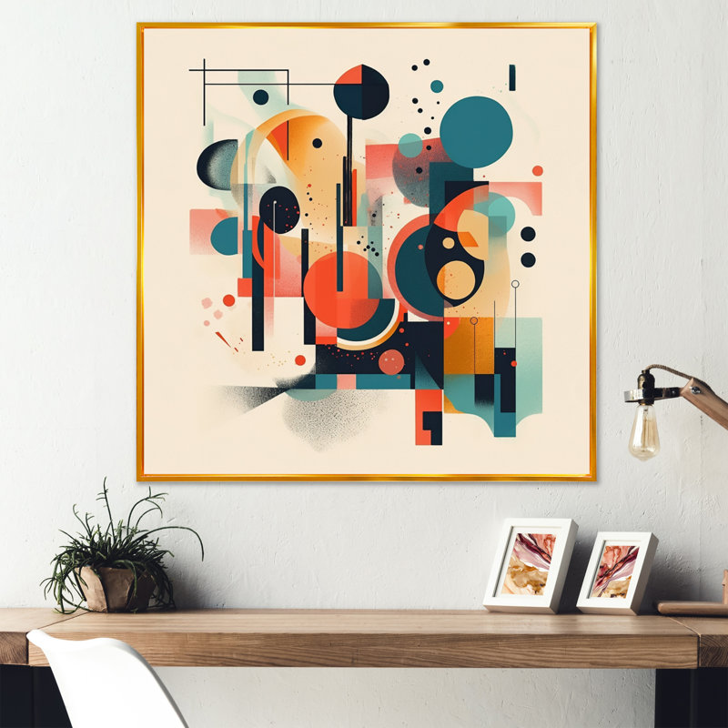 «Orange Contemplative Space IV» - Minimalisme, impressions sur toile, H 16 po x l 16 po x P 1 po, Cadre flottant doré
