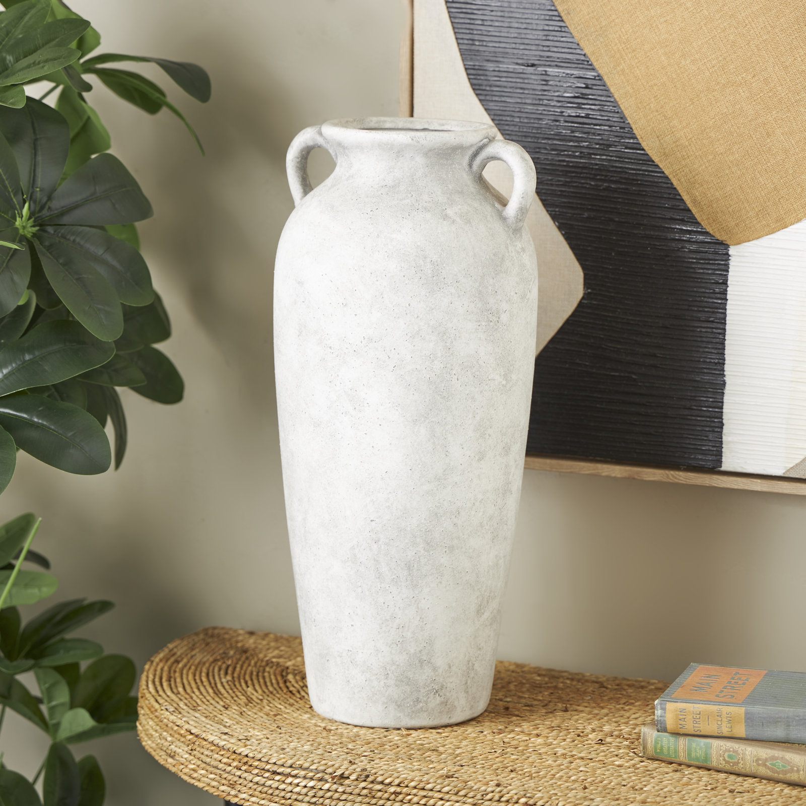 Birch Lane™ Brera Ceramic Antique Style Textured Vase With Shadings And Handles, White