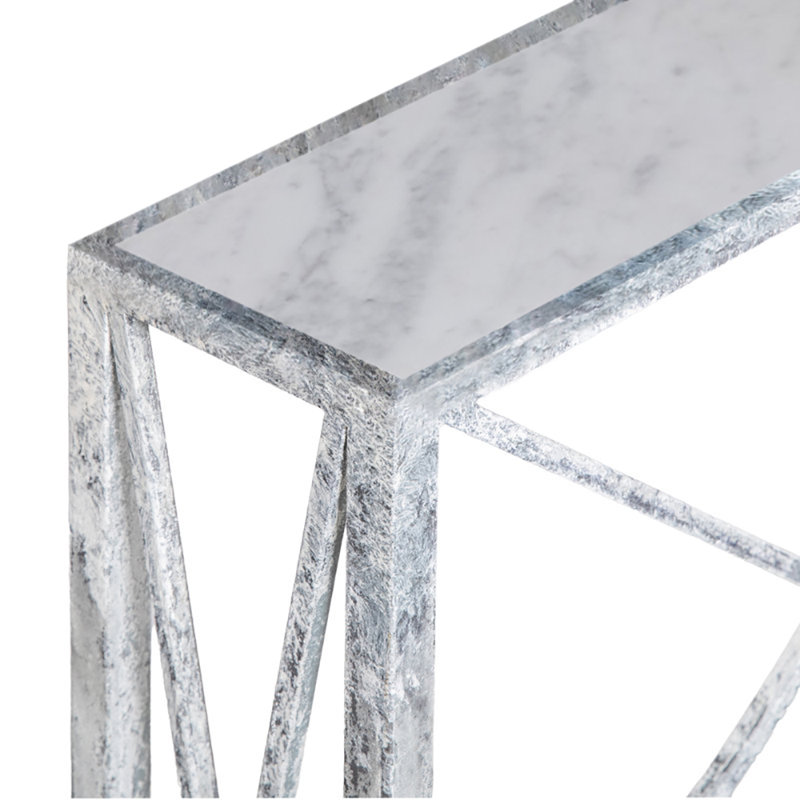 37" Console Table, Carrera Marble, White/Gray/Blue/Rust