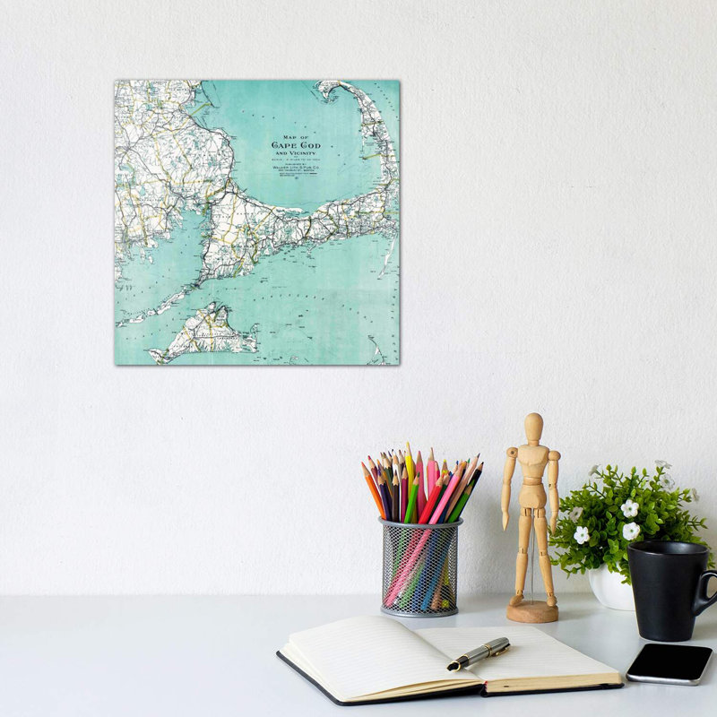«Cape Cod and Vicinity Map» - impression, H 12 po x l 12 po x P 1,5 po, Toile avec cadre noir