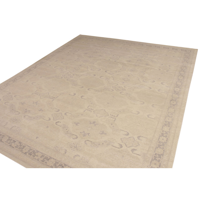 Distressed Homage Hand Knotted Wool Area Rug in Beige, Brown, Ivory, Black, Rectangle 12' x 18'