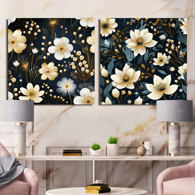 Hetre - Ensemble de 2 collages carrés floraux