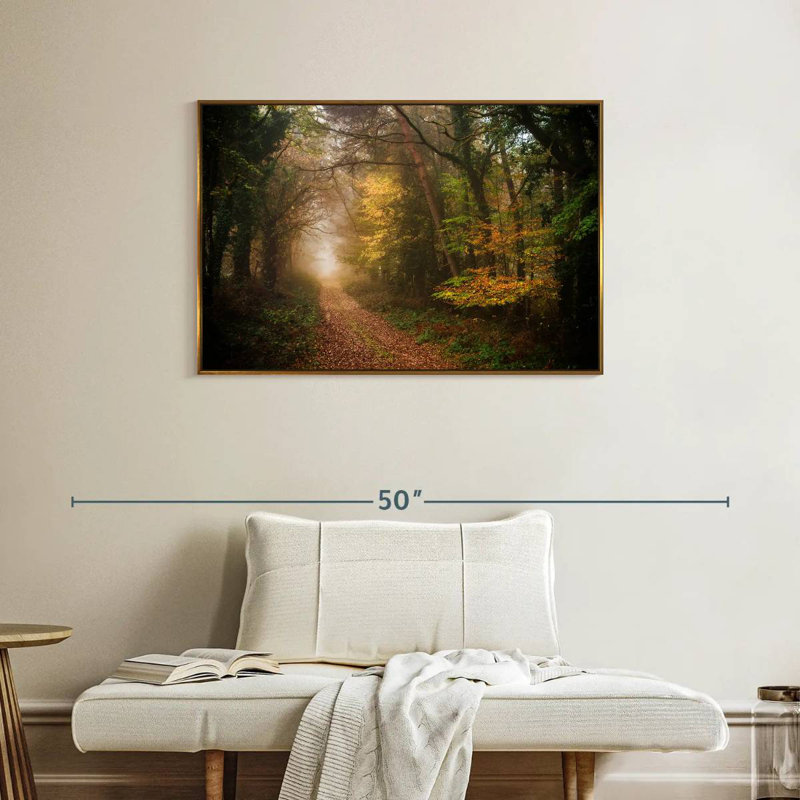 Chemin dans la forêt d'automne, Cadre flottant doré, 37 po x 25 po