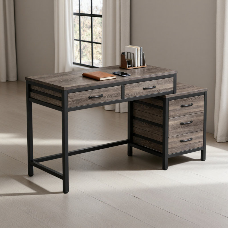 Bureau de style industriel, bureau d'ordinateur, table d'écriture, Gris/noir