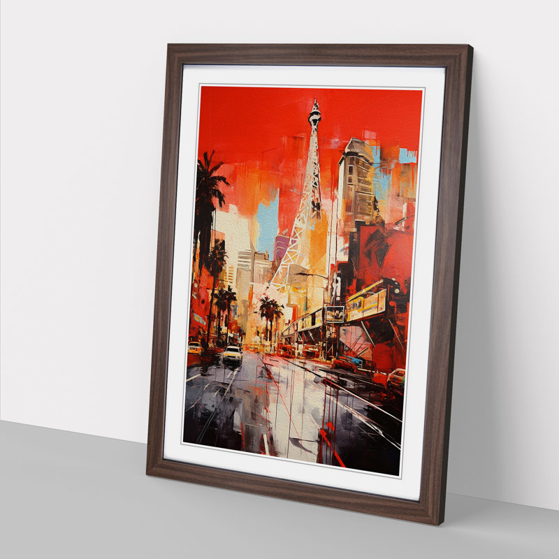 Las Vegas Gestural - Single Picture Frame Print on Wood, 34cm H x 25cm W x 2cm D, Walnut