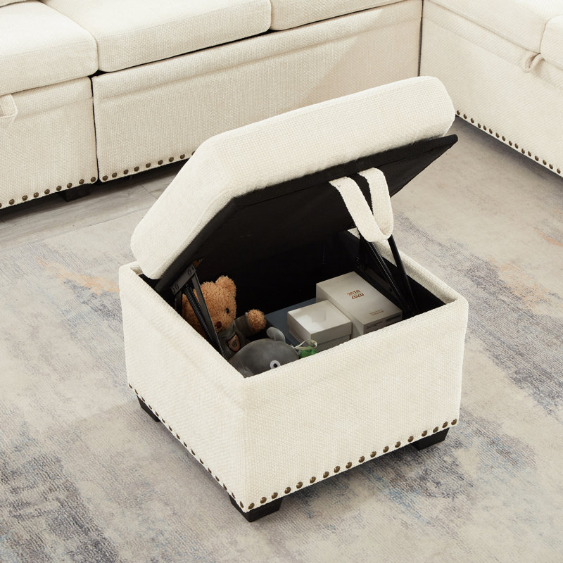 Canapé modulaire en L en chenille de 97 po avec rangement, 7 places, beige Surface 7, beige, pour pièce
