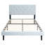 Lit simple contemporain avec tête de lit à boutons en lin, sans sommier tapissier, fabrication en lattes de bois pour la stabilité, facile à assembler, gris, accessoire de chambre à coucher, tissu moderne de 300 lb-1339985478-1339985479