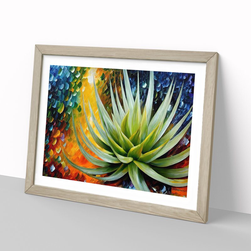 Aloe Vera Succulent Plant Vol.1 - Single Picture Frame Print, 46cm H x 64cm W x 2cm D, Oak