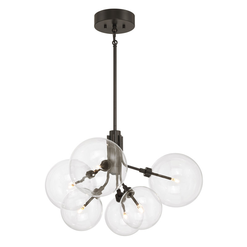 Lustre 6 lumières Meridian en bronze huilé, Bronze frotté à l'huile