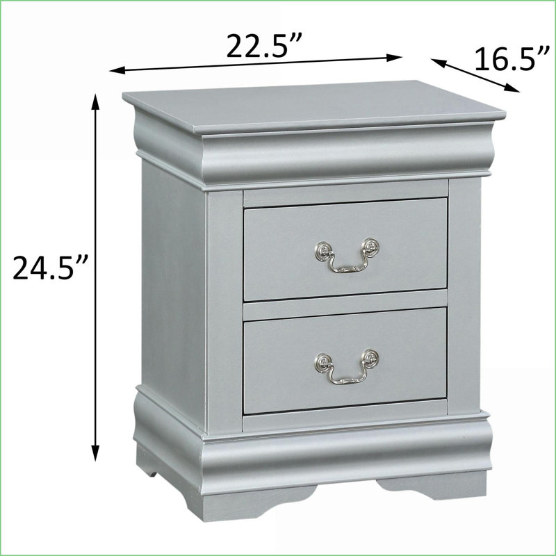 Table de chevet 2 tiroirs Platinum Classic, Argent argent