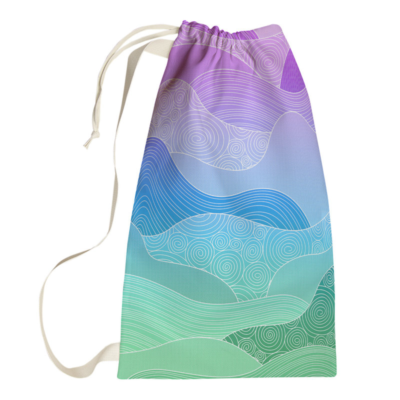 Sac à linge à ondulations tirées à la main, Petit (H 64 po x l 20 po x P 1,5 po), Vert / Bleu / Rouge