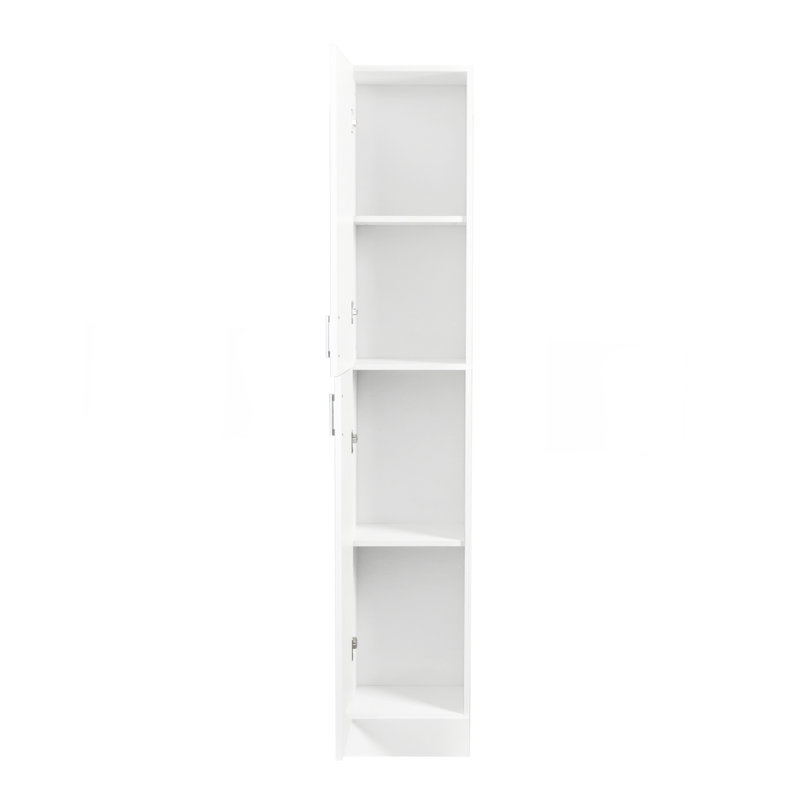 Versatile Freestanding Cabinet For Kitchen, Living Room, And Study With Inadjustable Shelves And Two Doors, White