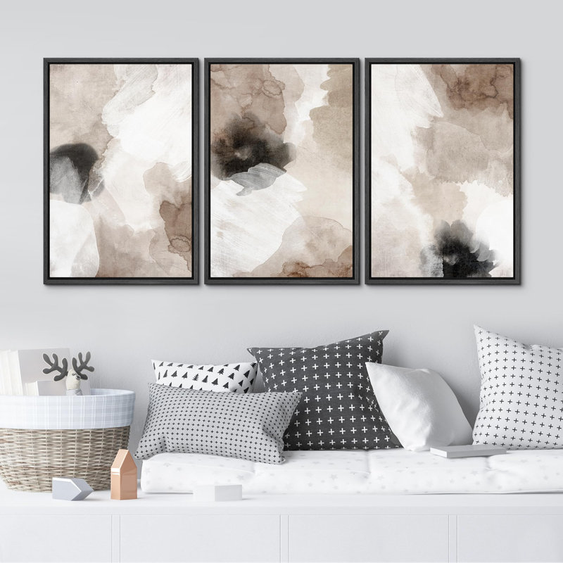 «Grunge Paint Stroke Abstract Shapes», 3 pièces, Noir, H 24 po x l 16 po