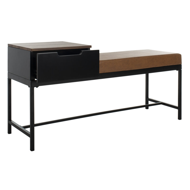 Boylston Faux Leather Upholstered Storage Bench, Brown/Brown