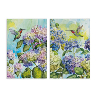 Ensemble de 2 pièces, "Colibris et hortensias", par Tim Coffey