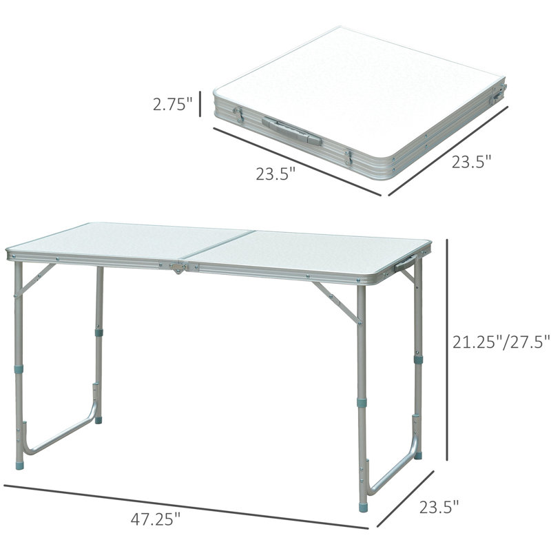 Table de camping pliante 47 po - Hauteur réglable, portable léger, robuste pour le garage, pique-nique, corvées légères, maison, utilisation pique-nique