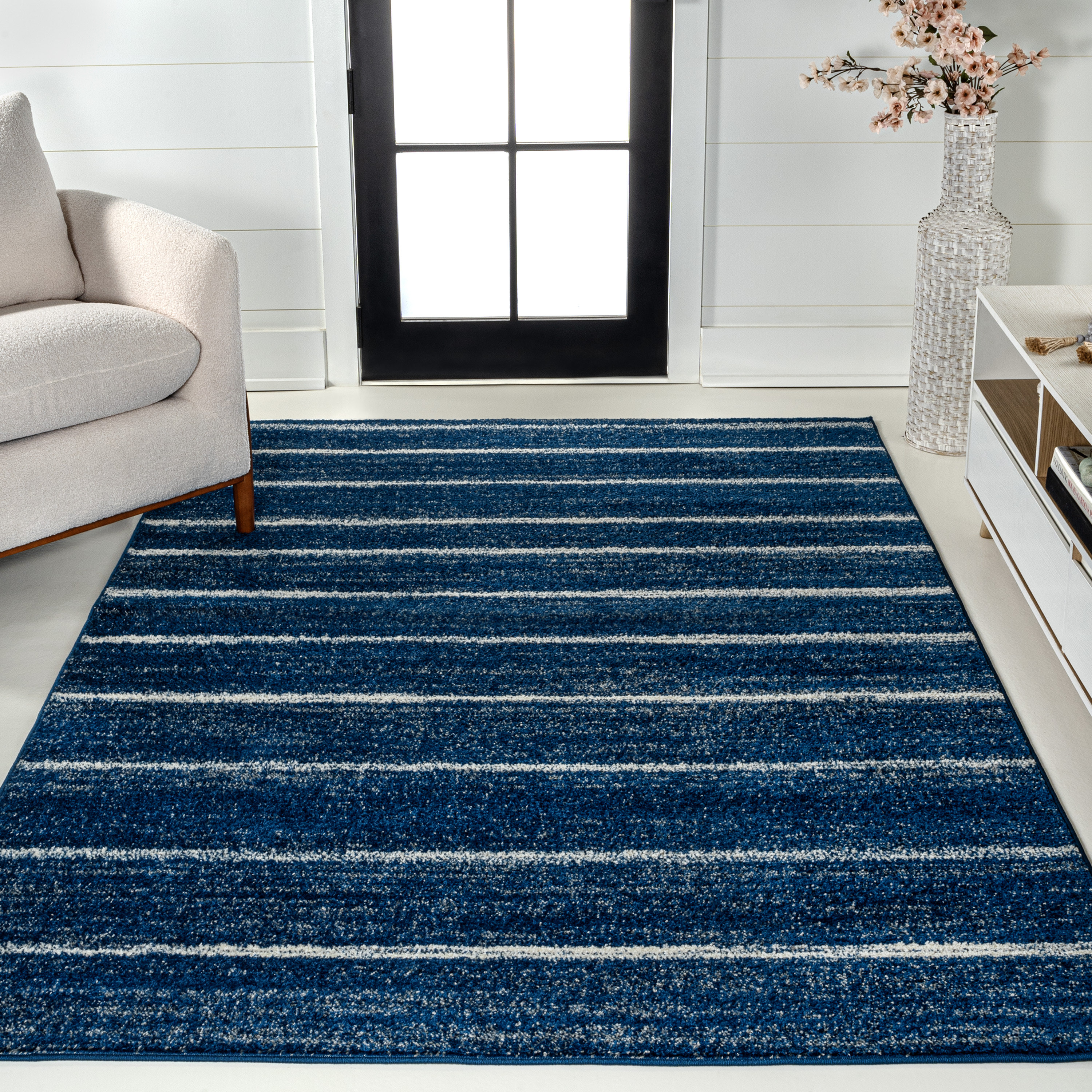 Mercer41 Rocus Minimalist Stripe Navy/Cream Rug & Reviews | Wayfair
