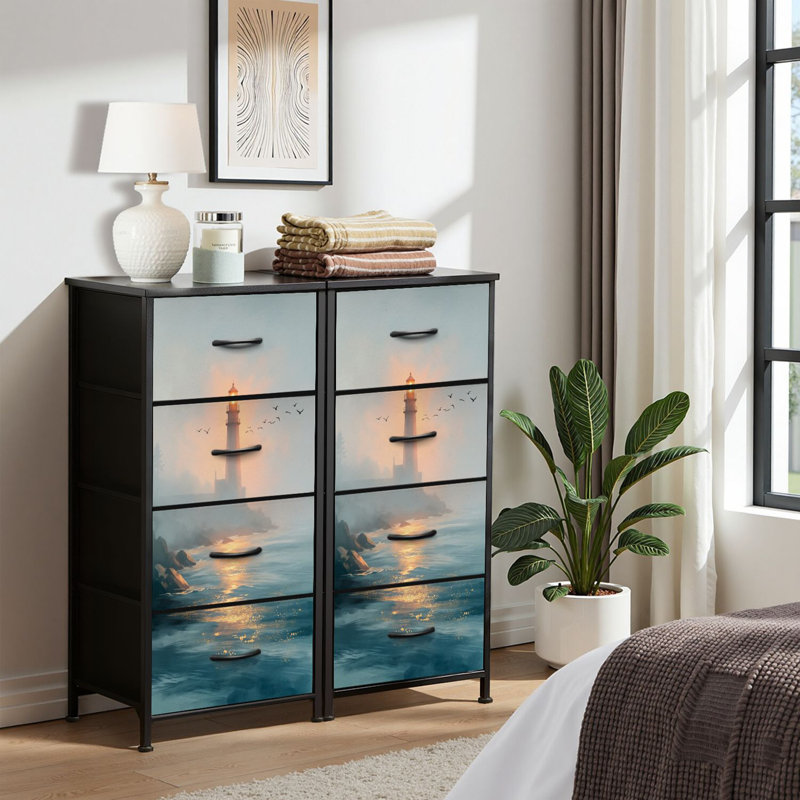4 Drawer Dresser for Bedroom, Narrow Chest of Drawers, Wooden Top and Study Iron Frame 18"x37.5"-(WxH)