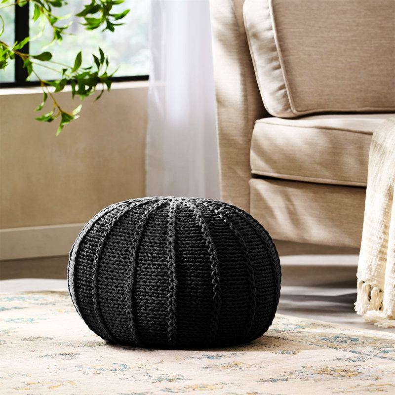 POUF TRICOTÉ, Coton gris foncé