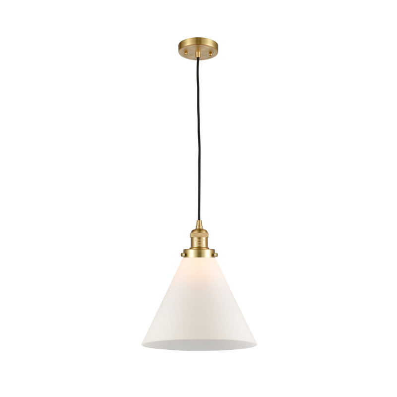 Luminaire suspendu conique à 1 lumière Westbrook, Blanc mat, Ampoule non incluse, Or satiné