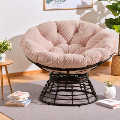 Fauteuil d'appoint pivotant, rotin et velours côtelé, confort intérieur / extérieur moderne