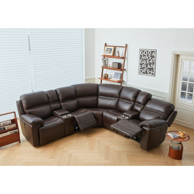 Leather Power Reclining Curved Sectional Symmetrical