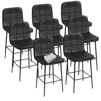 Modern PU Double Cushion Bar Stools With Metal Frames(Set of 8)