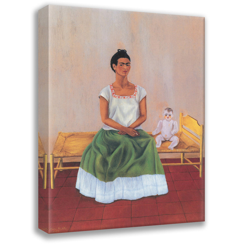 Autoportrait assis sur le lit par Frida Kahlo, toile tendue avec châssis, H 24 po x l 17 po