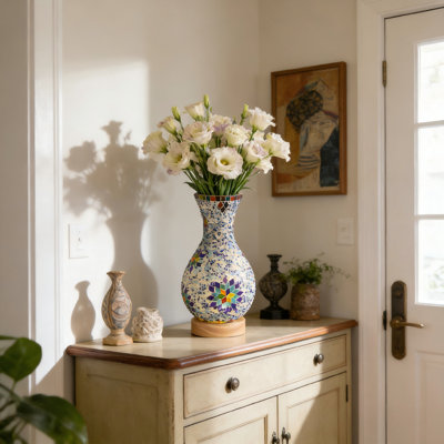 5 Inch Mosaic Glass Vase Table Lamp (wood Base, 3-color Dimmable Light, Usb Powered)