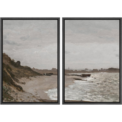 «Seaside Cliff And Calm Waters Nautical Coastal Nature Wilderness Illustration Decor Scenic» 2 pièces