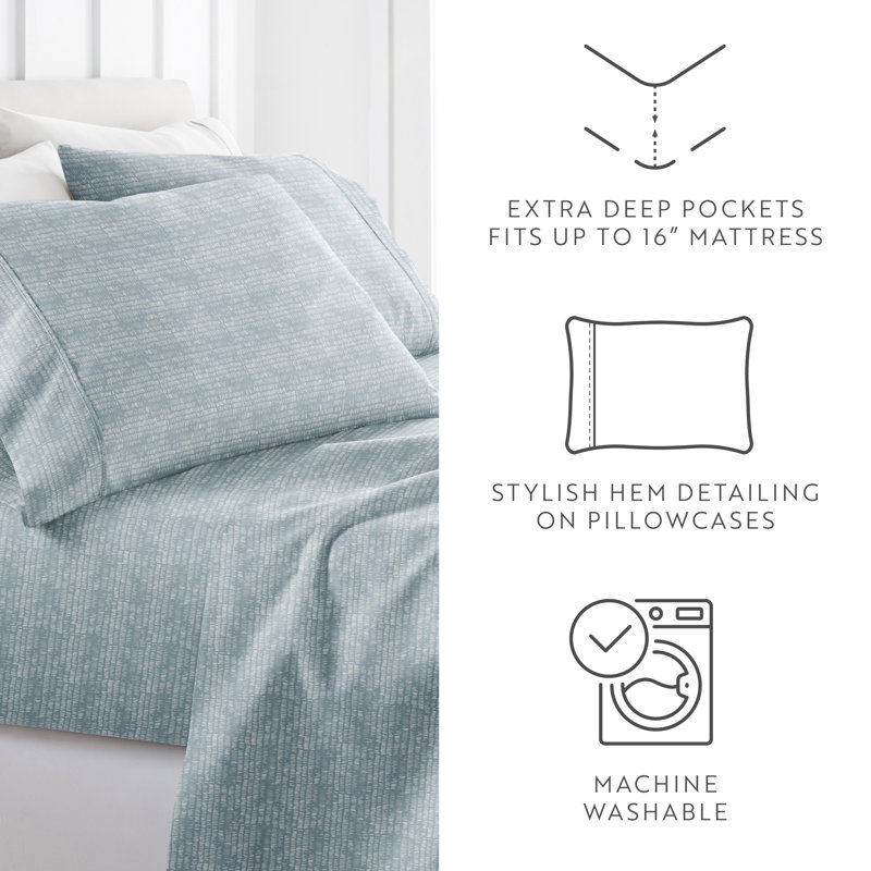 Full Size Sky Blue Geometric Microfiber Sheet Set