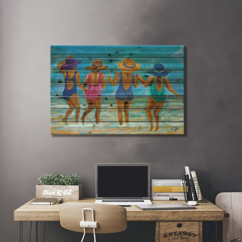 Mesdames sur la plage I, H 26 po x l 40 po x P 1,5 po