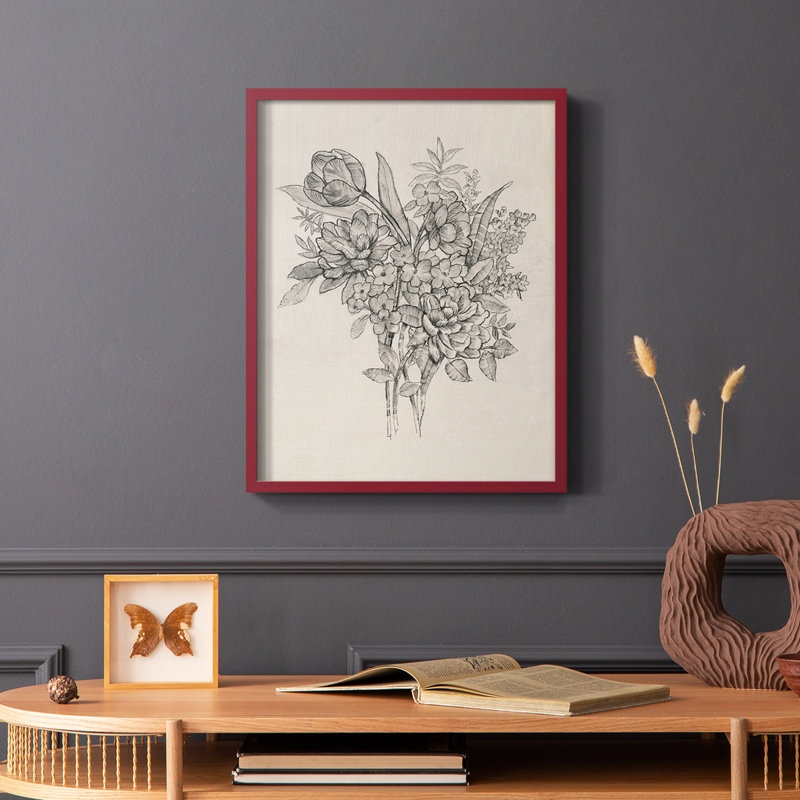 Floral Bouquet I, reproduction encadrée - bois massif, Cadre simple rouge, H 10 po x l 8 po