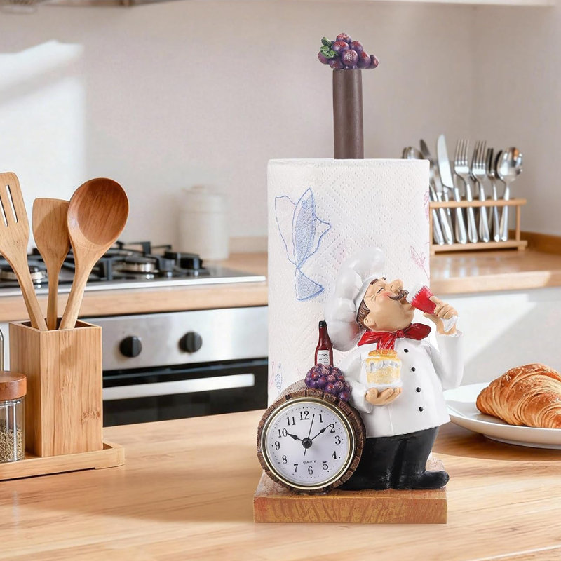 Chef Paper Towel Holder with Clock