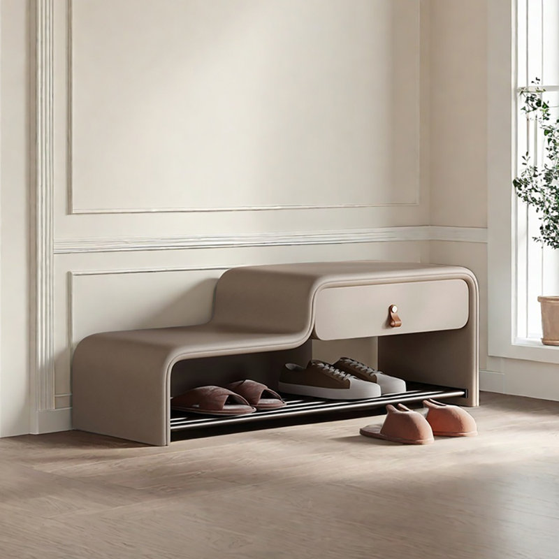 Banc à chaussures en cuir 39,4 po, Beige