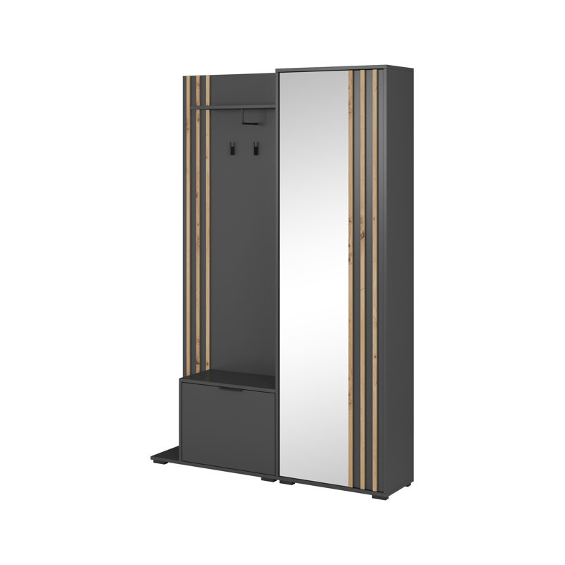 Romul Hall Tree 131cm Wide with Shoe Storage, Gray