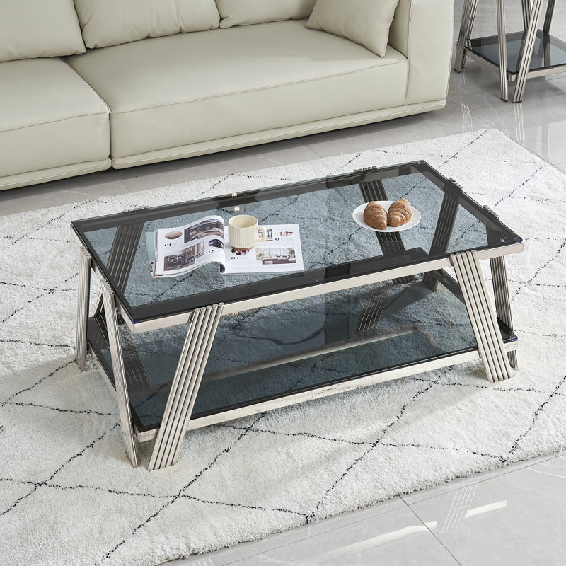 Allyse Glass Top Coffee Table, Silver, Black