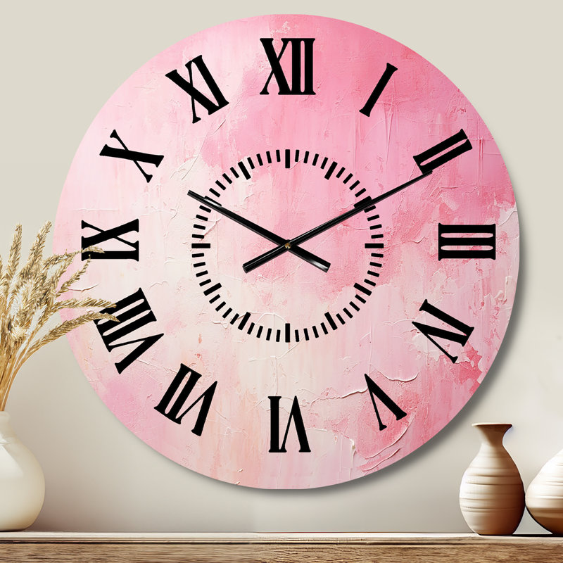 Gold And Pink Minimal Abstract River IV - Fuschia Black Face Wall Clock, Medium