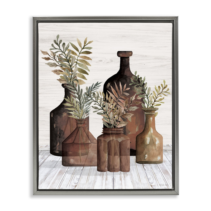 "Pottery Botanicals", art mural encadré par Cindy Jacobs, Cadre flottant gris lustré, H 21 po x l 17 po