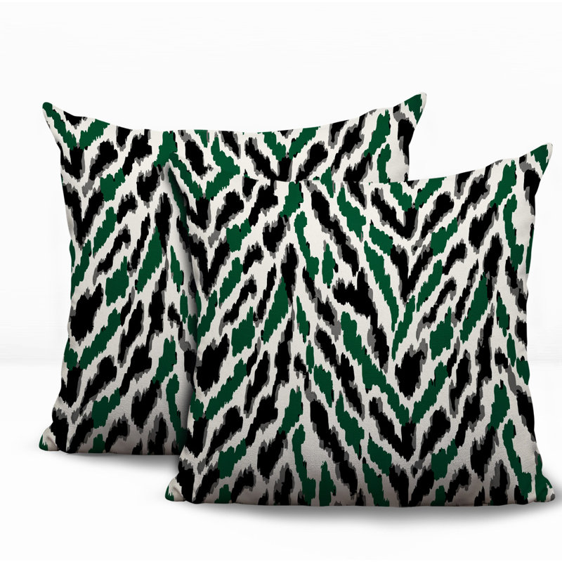 Oreiller réversible intérieur / extérieur à imprimé zébré Kenzi, 18x18, Green