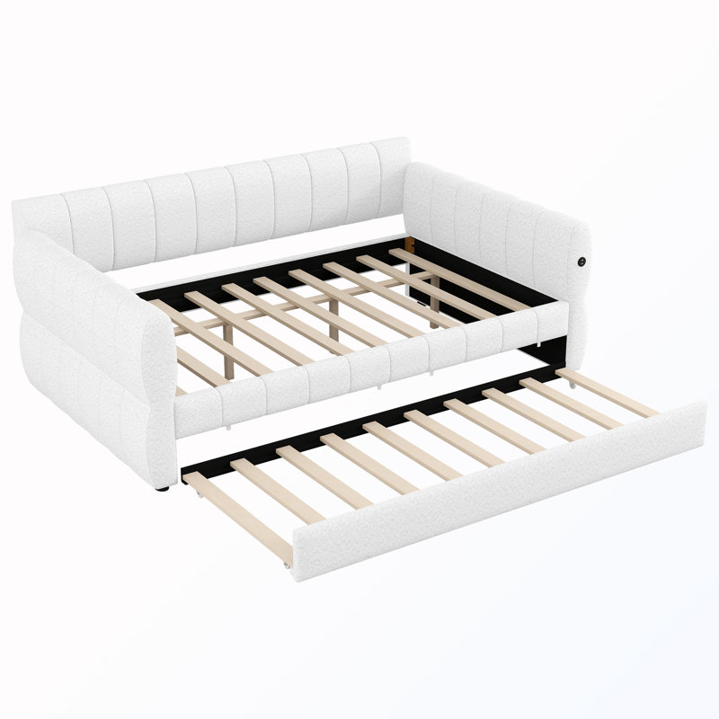 Queen Size Upholstered Daybed with USB Port, White