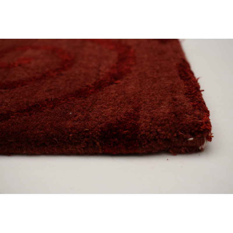 Tapis abstrait en laine noué à la main rouge foncé, Rectangle 4 pi x 6 pi