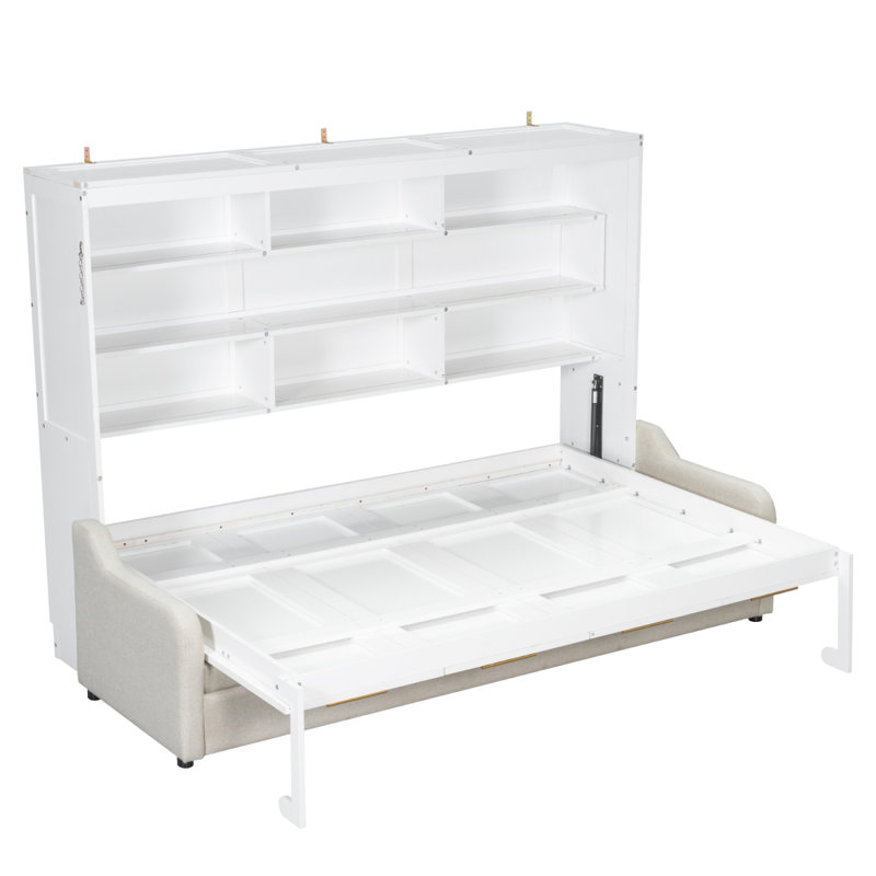 Grand lit escamotable à armoire avec canapé pliant, tablettes de rangement intégrées et lumière DEL, beige (Ancien SKU: N7090000603A) (ETA: 2/17)