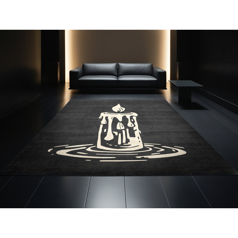 Soft Plush Escoto Halloween Modern & Contemporary Abstract Area Rug in Gray – Black Binding, 2x3