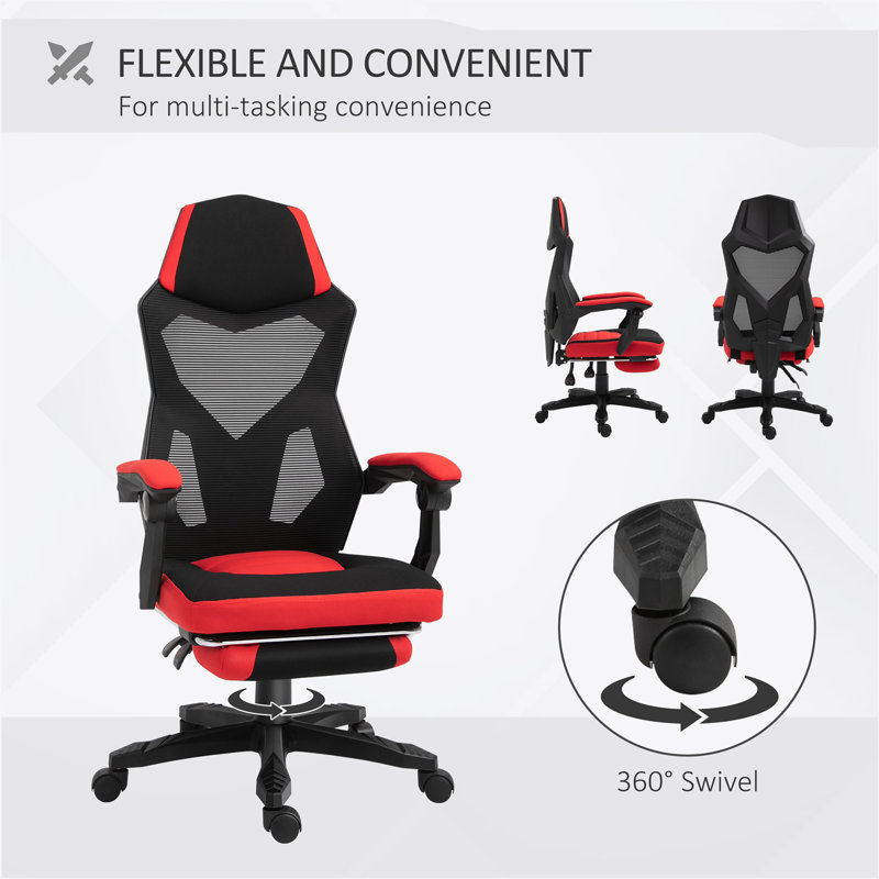 Red and Black High Back Mesh Executive Swivel Chair with Fixed Arms