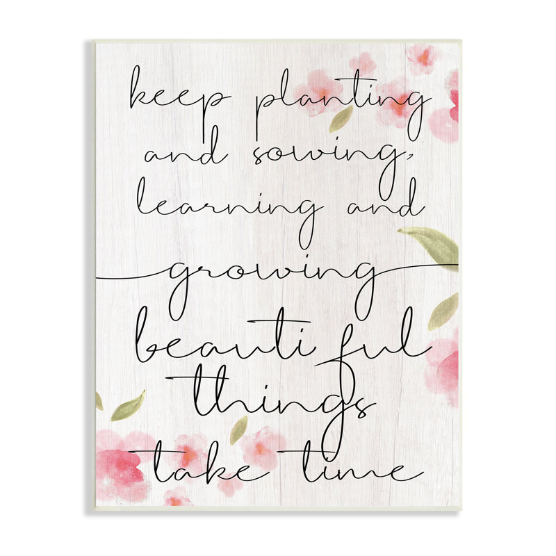 «Beautiful Things Take Time», art textuel, Plaque murale, H 19 po x l 13 po