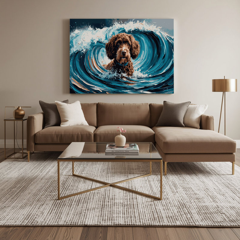 Chiens, chien d'eau espagnol sur toile grise, H 11 po x l 14 po