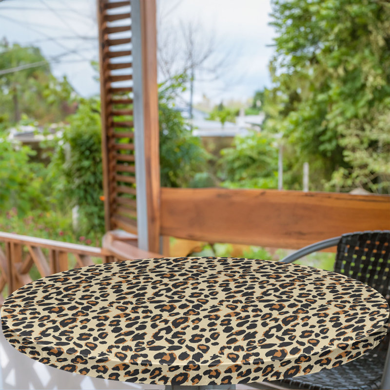 Mercer41 Leopard Fitted Round Tablecloth Charcoal Grey and Amber, 47.24" Round