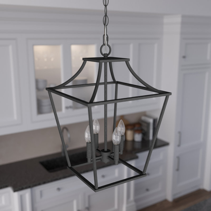 Laurel Ridge 4 - Light Lantern Geometric Chandelier, 23" H x 15.5" W x 15.5" D, Natural Iron